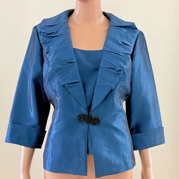 ALEX EVENINGS TWINSET BLUE JACKET & SHELL SET SIZE XL ONE BUTTON - Picture 3 of 10
